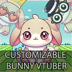 CUSTOMIZABLE VTUBER Bunny Ready To Use with Add-on Toggle-able Outfits, Expressions and Background.