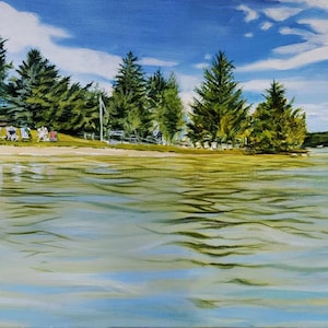 Walloon Lake art, Hemlock Point vista painting fine art giclee print on canvas, Michigan artwork by artist Mary Jill Lemieur, lake painting