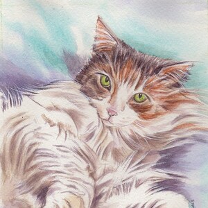 Custom cat portrait - realistic watercolor painting of your cat, lifelike personalized pet portrait from photo
