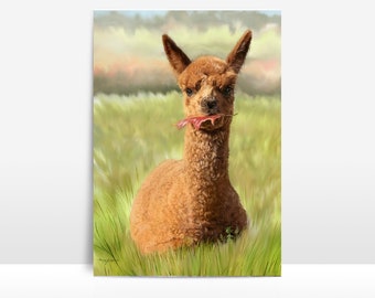 Playful Cria, baby llama, alpaca, vicuña, or guanaco Greeting Cards, baby animal notecard, autumn greeting card