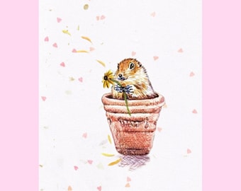 Ground Hog in flower pot Ground Hogs Day Greeting Card Note Card loves me loves me not arctic groundhog art