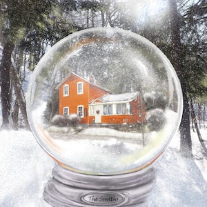 Snow globe custom home portrait - painting of your pet or house depicted in a snow globe - snow globe artwork - personalized snow globe gift