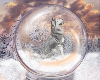 Snow Globe Custom Pet Portrait Painting of your pet depicted in a Snow Globe, pet portrait, snow globe artwork, memorial pet portrait