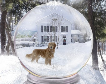 Snow Globe Home Portrait custom  2 dimensional Painting of your home, child or pets depicted in a fantasy Snow Globe