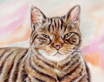 Custom cat Portrait, Watercolor Cat, pet portrait, Painting of Your Pet, hand painted, original art, from your photo, cat memorial artwork