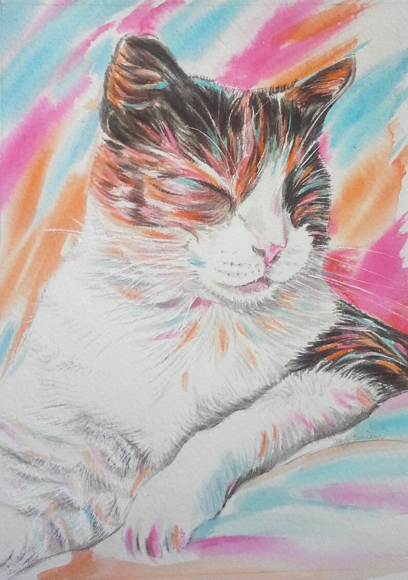 Custom cat Portrait, Watercolor Cat, pet portrait, Painting of Your Pet, hand painted, original art, from your photo, cat memorial artwork image 1