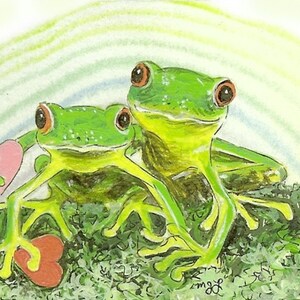 Carte de voeux Saint Valentin rainettes coeur grenouille verte grenouille art valentine art crapaud romantique notecard