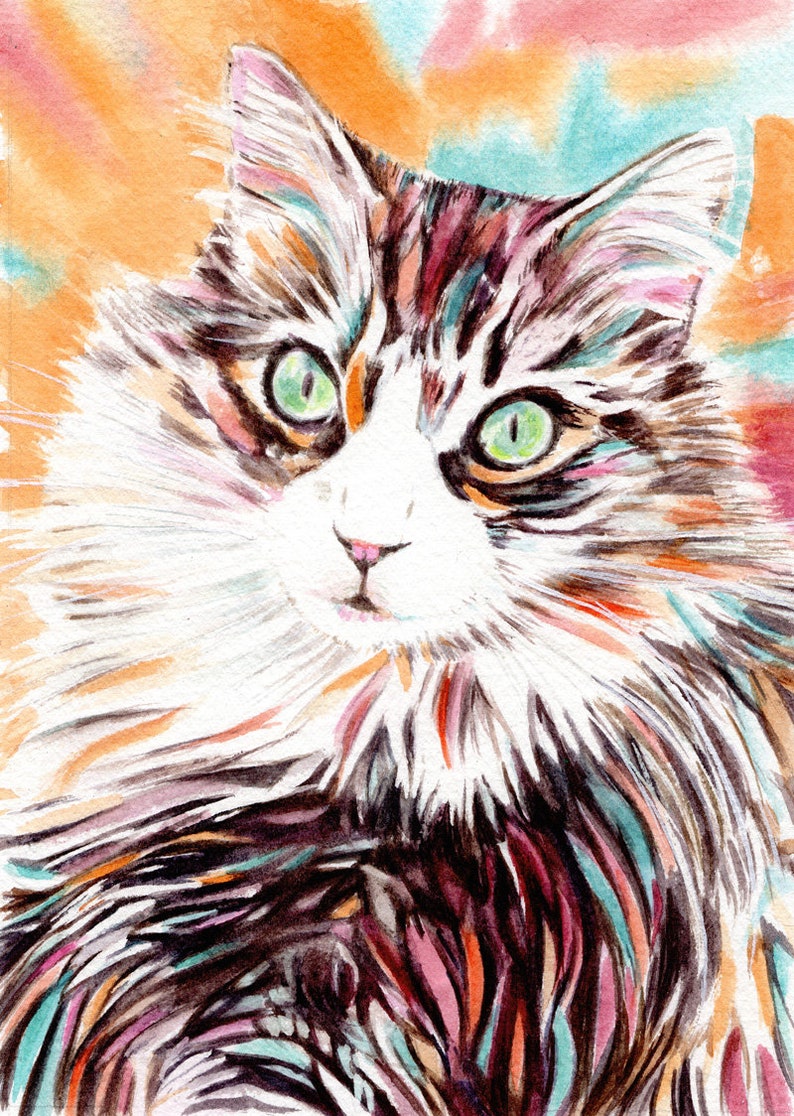 Custom cat Portrait, Watercolor Cat, pet portrait, Painting of Your Pet, hand painted, original art, from your photo, cat memorial artwork image 10