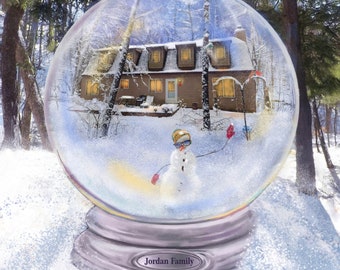 Snow Globe Custom Painting of kids or pets depicted inside fantasy 2-D Snow Globe artwork