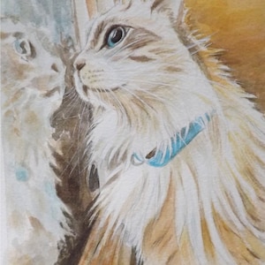 Custom cat Portrait, Watercolor Cat, pet portrait, Painting of Your Pet, hand painted, original art, from your photo, cat memorial artwork image 3