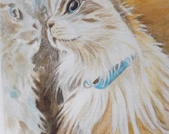 Custom cat portrait - realistic watercolor painting of your cat, lifelike personalized pet portrait from photo
