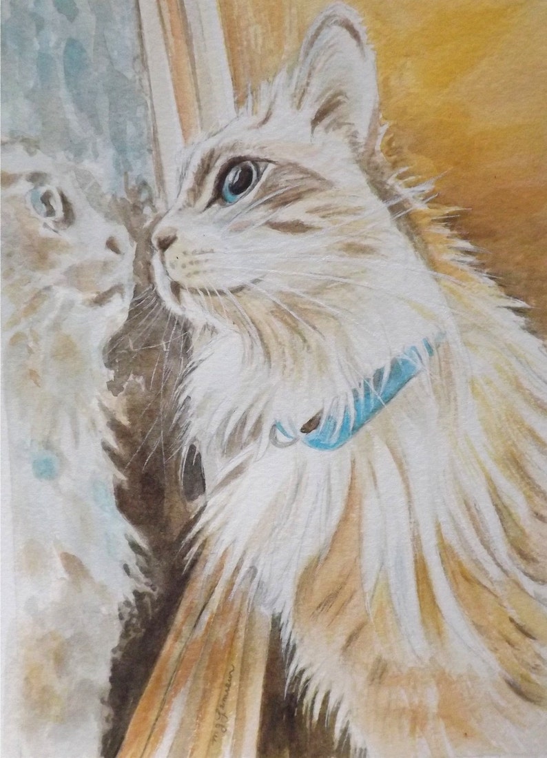 Custom cat Portrait, Watercolor Cat, pet portrait, Painting of Your Pet, hand painted, original art, from your photo, cat memorial artwork image 3