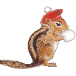 Cute Chipmunk Notecard, Chipmunk with Tam &#39;0 Shanter and Muff Greeting Card - winter notecard, chipmunk Christmas card
