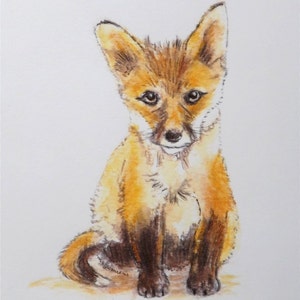 Fox Print Baby Red Fine Art Watercolor Nursery Decor Home Decor 5 x 7