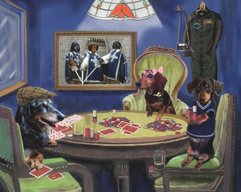 Custom Poker Dogs Pet Portrait Painting on Canvas, Commissioned Dog Portrait from your photos of your dogs playing poker