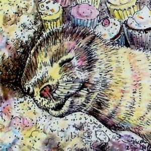 Seal Art Dreaming of Cupcakes mini watercolor fine art. Print fur seal artwork image 1
