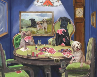 Poker Dogs Custom Pet Portrait Digital Painting on Canvas Dog Portrait from your photos - dogs playing poker
