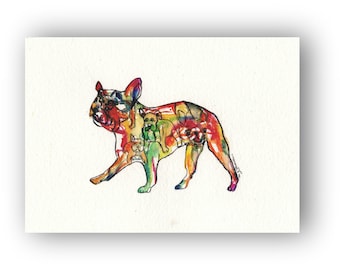French Bulldog art Silhouette Original Watercolor painting contemporary dog artwork