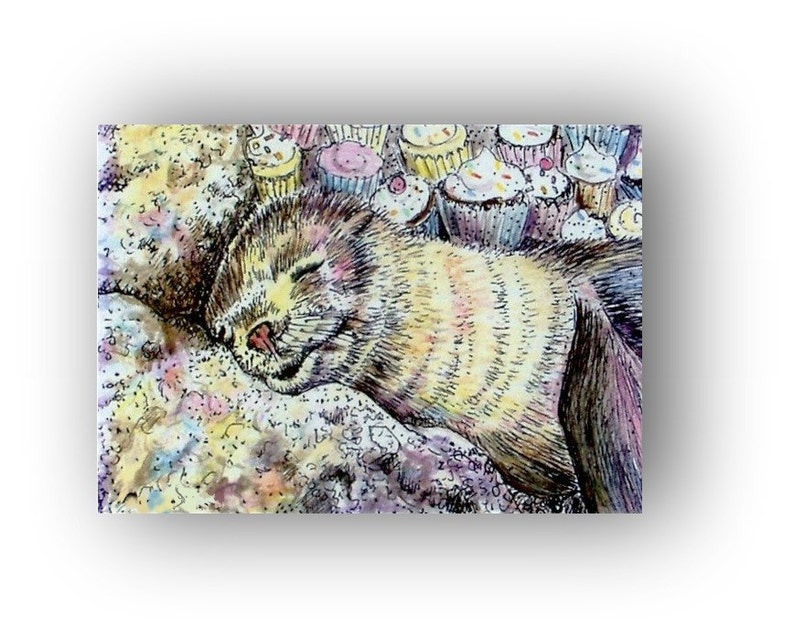 Seal Art Dreaming of Cupcakes mini watercolor fine art. Print fur seal artwork image 2