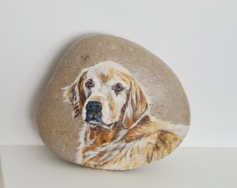 Pet portrait on rock - Custom hand painted realistic and detailed cat or dog portrait on a stone from your photos.