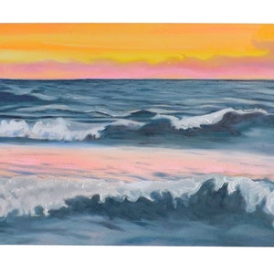 ペトスキーのアーティスト、メアリー ジル レミエールによるミシガン湖の夕日を描いたオリジナルの油絵