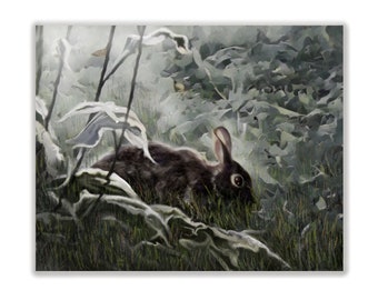 Rabbit in Moonlight Fine art print, Night Bunny Giclee Print on Archival Watercolor Paper or Canvas, Nursery bunny artwork, nursery decor