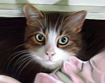 Custom cat portrait, hand painted digital pet Memorial artwork, lifelike, chinchilla, dog art, pet loss
