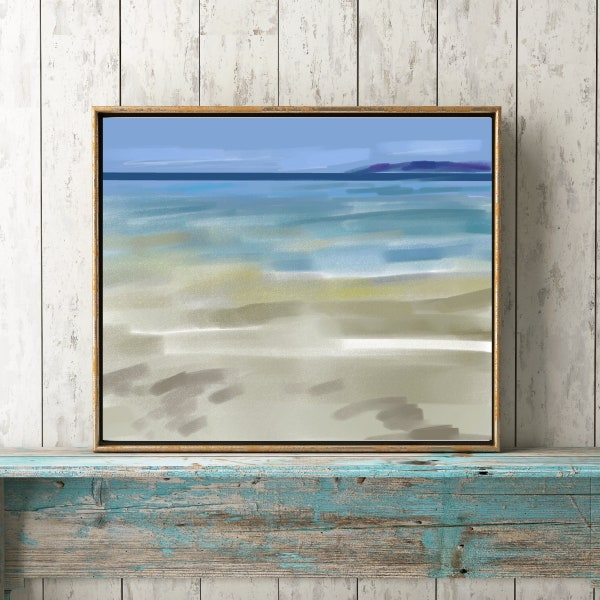 Lake Michigan Abstract art print, Little Traverse Bay on Lake Michigan minimalist painting by Michigan artist Mary Jill Lemieur