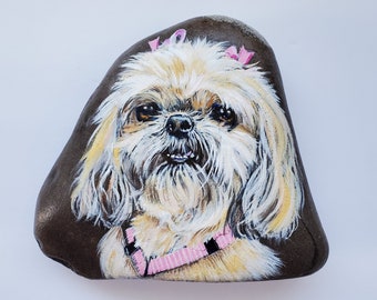 Pet portrait on rock - Custom hand painted realistic and detailed cat or dog portrait on a stone from your photos.
