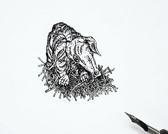 aardvark art, baby aardvark drawing,  miniature drawing, original mini pen and ink, collectible micro art, tiny artwork