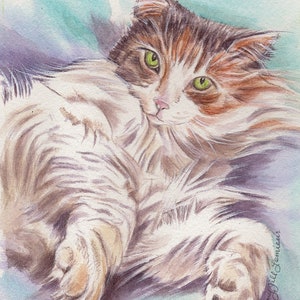 Custom cat Portrait, Watercolor Cat, pet portrait, Painting of Your Pet, hand painted, original art, from your photo, cat memorial artwork image 9