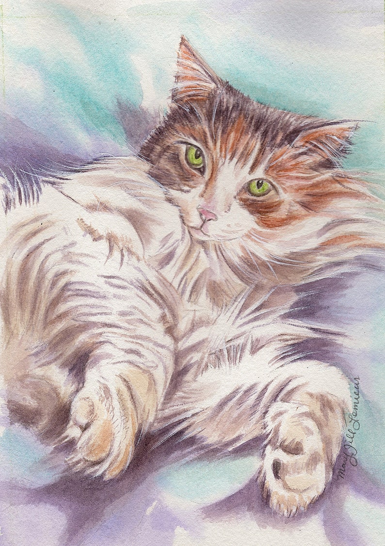 Custom cat Portrait, Watercolor Cat, pet portrait, Painting of Your Pet, hand painted, original art, from your photo, cat memorial artwork image 9