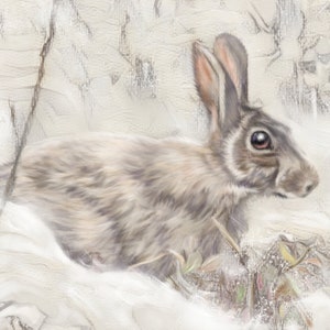 Rabbit Fine art print, Winter Snow Bunny Giclee Print on Archival Watercolor Paper or Canvas, Nursery bunny artwork, nursery decor
