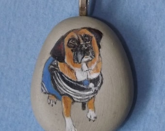 Dog pendant Custom Pet Portrait Necklace Hand Painted on Lake Michigan Beach Pebble Rock Stone Necklace animal Jewelry