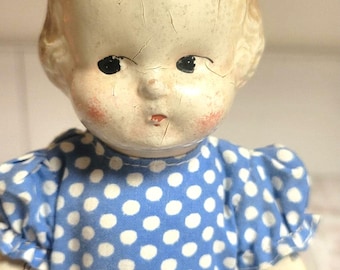 Vintage 8 inch Composition Patsy type doll 30s-40s molded hair dressed