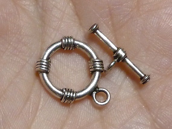 10 x 2 Piece SETS Small Silver SPIRAL TWIST Charm and Bar TOGGLE CLASPS