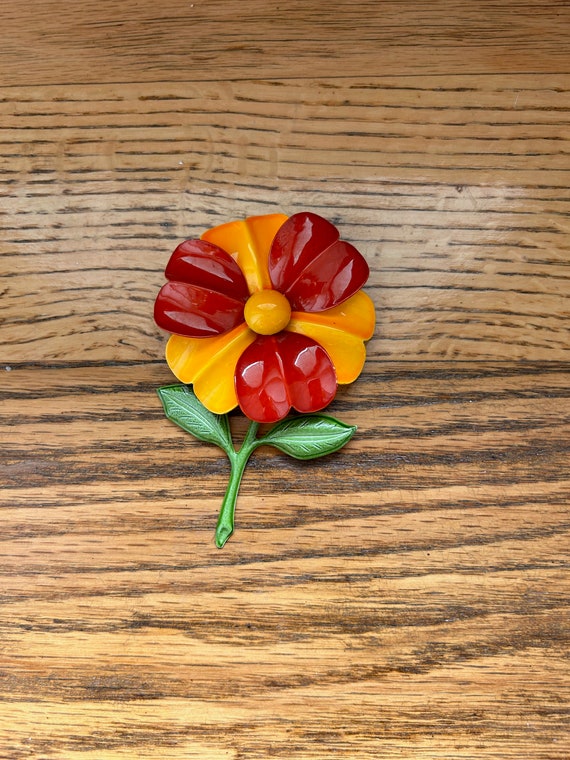 Flower Pin - Red and Orange with Stem