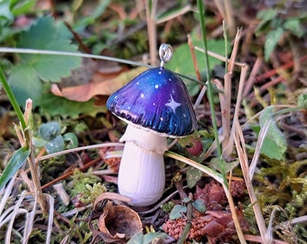 Galaxy Mushroom Necklace, Autumn Polymer Clay Jewelry