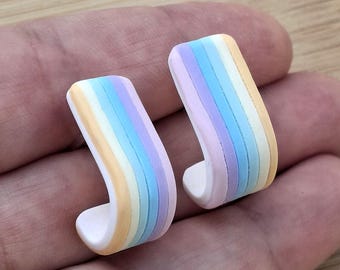Pastel Rainbow Huggies Earrings, clay huggies mini hoops, minimal jewelry, modern jewelry, ear huggies earrings