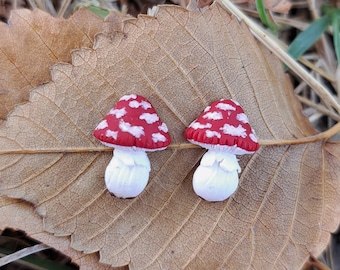 Amanita Mushroom Stud Earrings, Red Mushroom With White Dots Jewelry