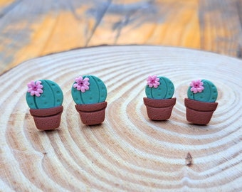 Succulent stud earrings, Cactus plant hypoallergenic earrings, Gift for gardeners / succulent lovers, Polymer clay succulents in a pot