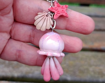 Jellyfish Keychain with Sea Star and Shell charms