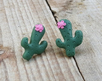 Cactus stud earrings, spring earrings, summer earrings, polymer clay earrings, flower earrings