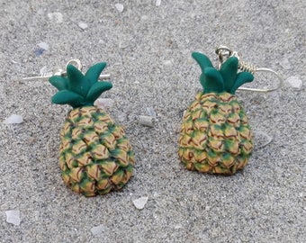 Pineapple Dangling Earrings - realistic mini food jewelry Available with Steel Hooks or Clips For Non Pierced Ears