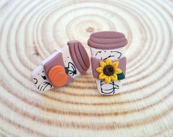 Pumpkin Latte Earrings, Mismatched Earrings, Statement Earrings, PSL Coffee, Autumn Stud Earrings