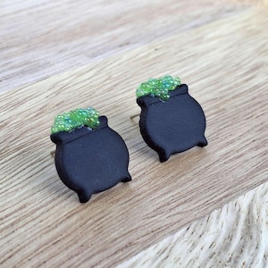 Fimo Kessel Ohrringe, Dunkler Cottagecore Witchy Mond Zauber Einzigartiger Gothic Fimo Schmuck, Hexengebrautrank