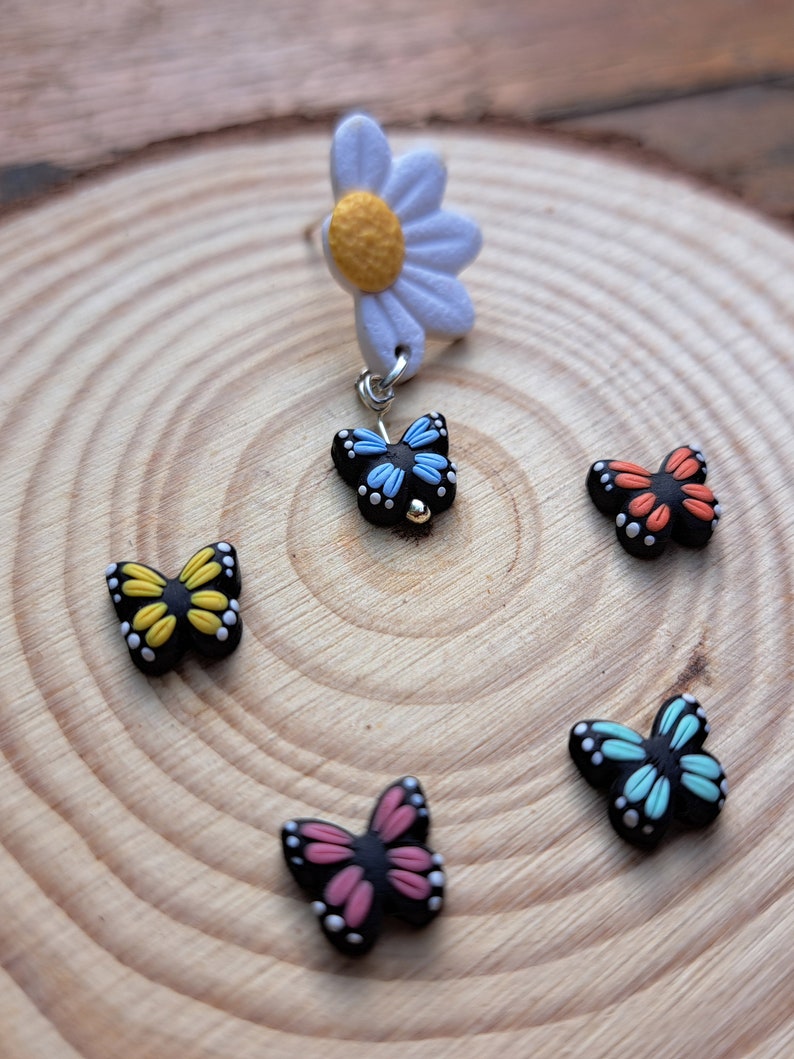 Earrings Daisy with Dangle Butterfly, handmade unique jewellery, polymer clay jewelry for summer image 6