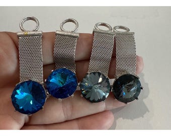 Vintage mesh cufflinks,  Blue Black Rivoli Glass stones 2 pair