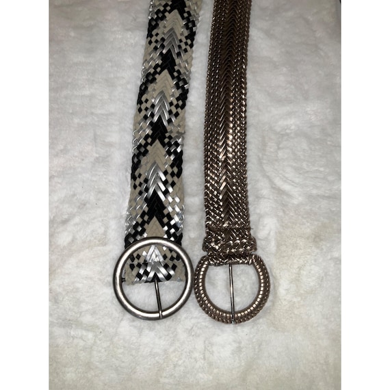 2 Vintage Metallic Wide Braided Woven Belts NEW Gold/silver  display picture 2