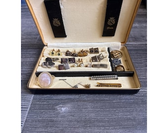 Vintage Men's Shields Jewelry box with vintage cufflinks and tie tacks